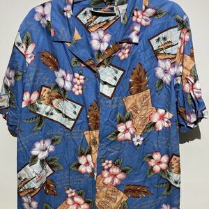La Cabana Women’s Blue Rayon Floral Hawaiian Button-Up Shirt Size 14W/16W